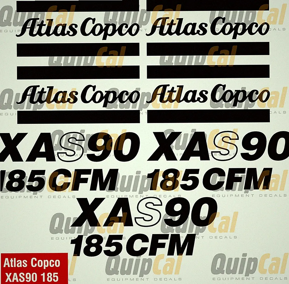 Atlas Copco Air Compressor Decal Set: XAS90, XAS185, XAS250. Decals - Compressor