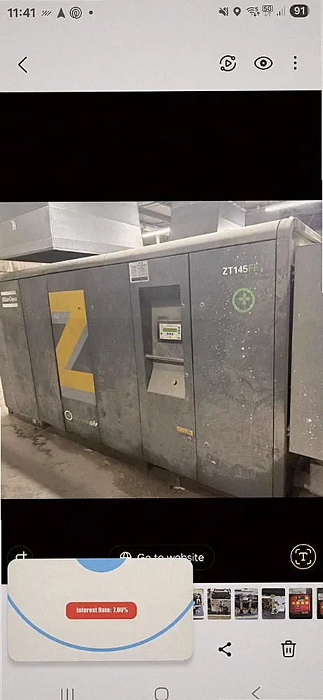 Atlas Copco ZT 145 Clean Air Compressor Pulled From Working Line.