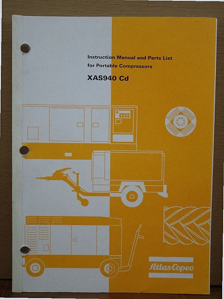 OEM Atlas Copco XAS940 Cd Portable Air Compressor Instruction Manual Parts List