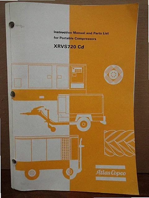OEM Atlas Copco XRVS720 Cd Portable Air Compressor Instruction Manual Parts List